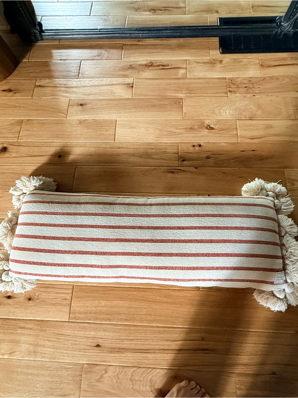 Anthropologie Striped Tassel Lumbar Pillow and - Cream and Rust